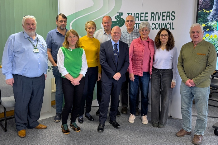 Cllr Stephen Giles-Medhurst by the parish and community council representatives in the Penn Chamber