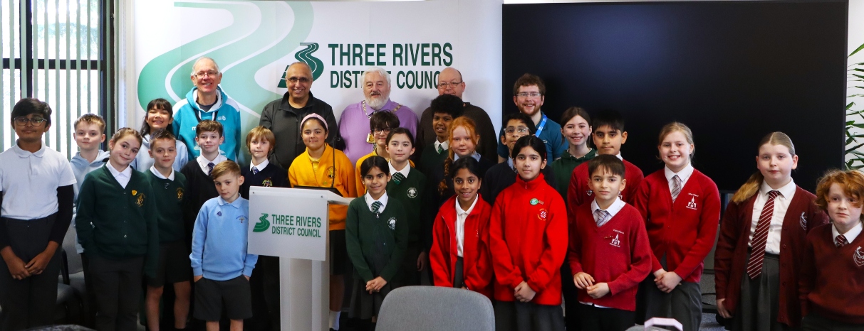 Councillors with the school children at the youth council